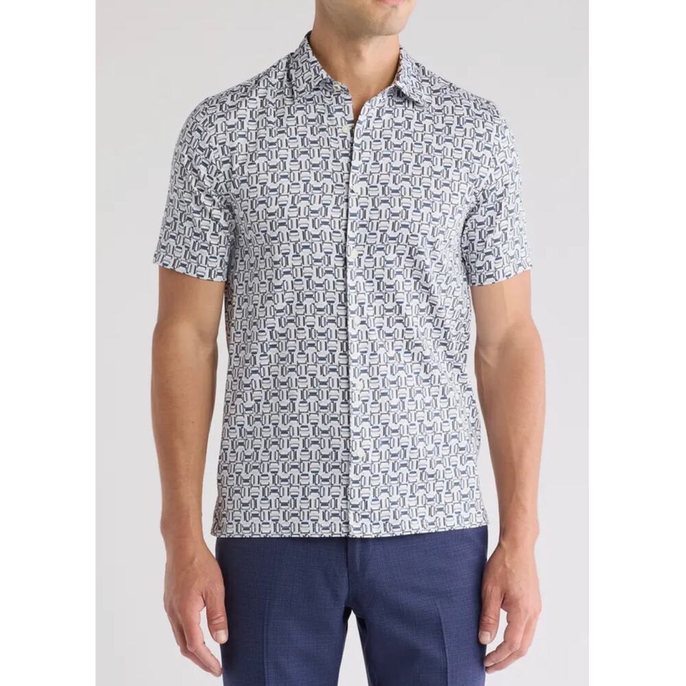 Ted Baker Astun Short Sleeve Geometric Button Down Shirt Gray Size 1‎ (XS)